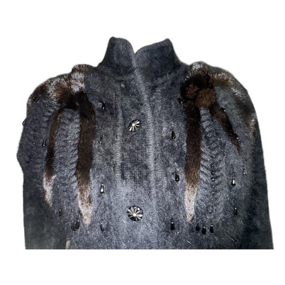 Vintage Christine Phillipe Angora Button-Up Jacket | Faux Fur | Braid Detail | M - Picture 4 of 13